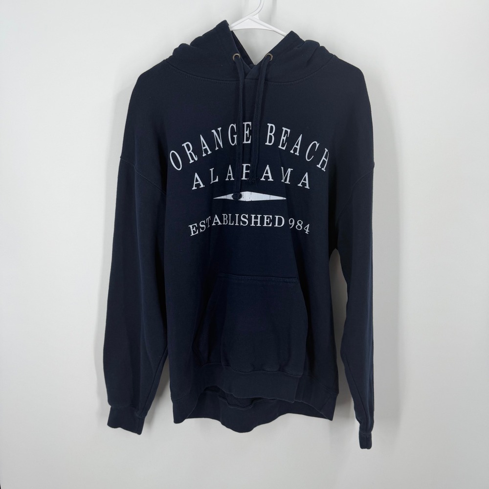 Pacific & Co Hoodie Mens Large Navy Blue Orange Beach Alabama Graphic Sweatshirt